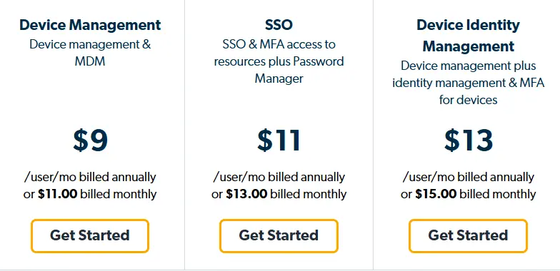 JumpCloud pricing tiers